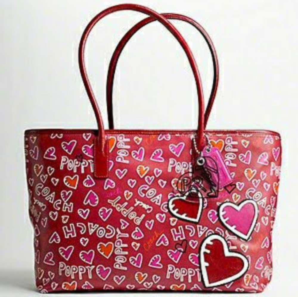 COACH Poppy Coated Canvas Graffiti Tote & Matching Coin/Card Purse Set